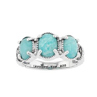 Lavish by TJM Sterling Silver Amazonite Cabochon & Marcasite Ring