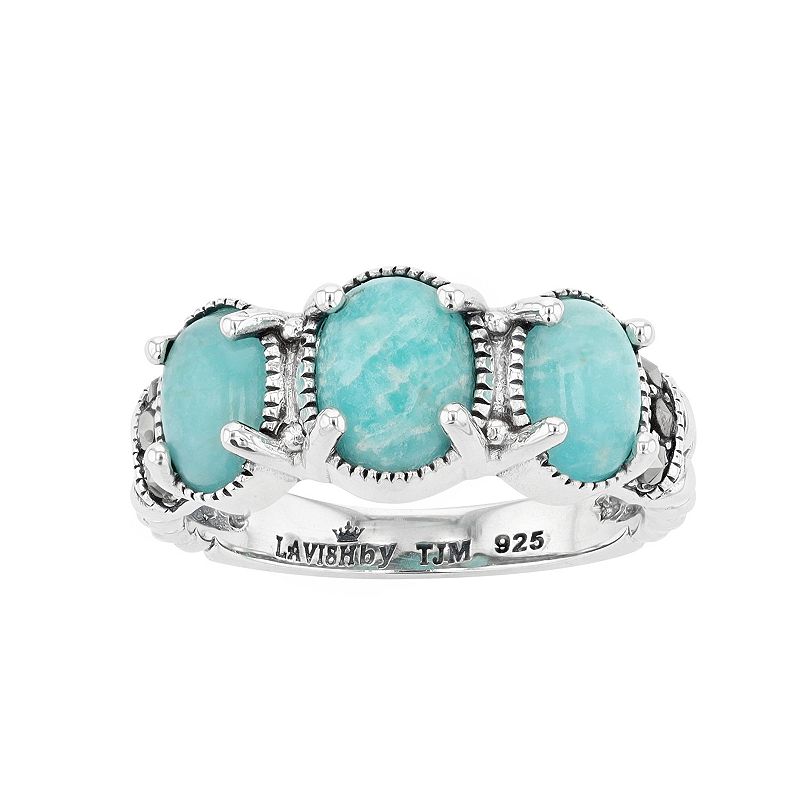 Lavish by TJM Sterling Silver Cabochon Amazonite & Marcasite Ring, Womens,