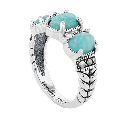 Lavish by TJM Sterling Silver Cabochon Amazonite & Marcasite Ring