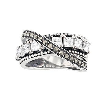 Lavish by TJM Sterling Silver Cubic Zirconia & Marcasite Crisscross Ring