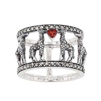 Lavish by TJM Sterling Silver Garnet & Marcasite Giraffe Ring