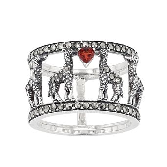Lavish by TJM Sterling Silver Garnet & Marcasite Giraffe Ring