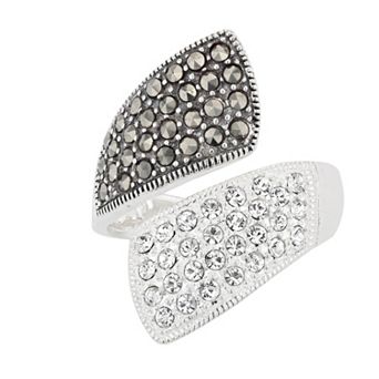 Lavish by TJM Sterling Silver Crystal & Marcasite Bypass Ring