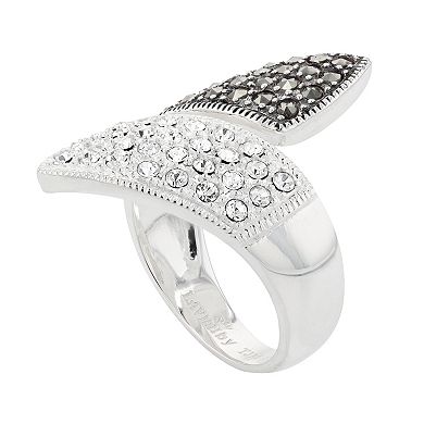 Lavish by TJM Sterling Silver Crystal & Marcasite Bypass Ring