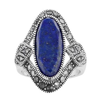 Lavish by TJM Sterling Silver Lapis Lazuli & Marcasite Cocktail Ring