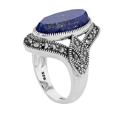 Lavish by TJM Sterling Silver Lapis Lazuli & Marcasite Cocktail Ring