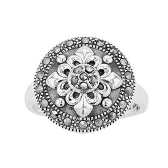 Lavish by TJM Sterling Silver Marcasite Floral Ring