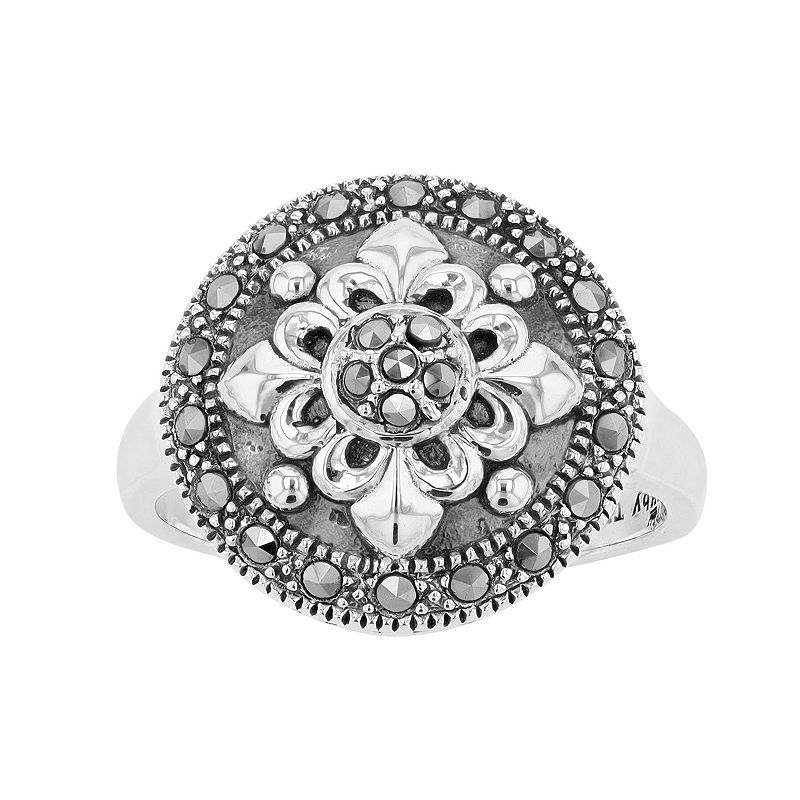 Lavish by TJM Sterling Silver Marcasite Floral Ring, Womens, Size: 6, Grey