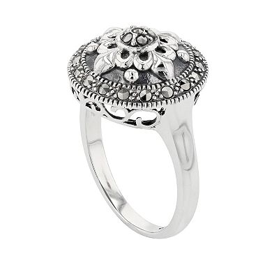 Lavish by TJM Sterling Silver Marcasite Floral Ring