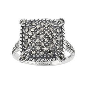 Lavish by TJM Sterling Silver Marcasite Pave Cushion Ring