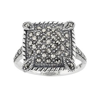 Lavish by TJM Sterling Silver Marcasite Pave Cushion Ring