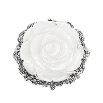 Lavish by TJM Sterling Silver Carved Mother-of-Pearl Rose & Marcasite Ring