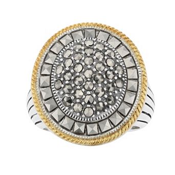 Lavish by TJM Two Tone Sterling Silver Marcasite Oval Ring