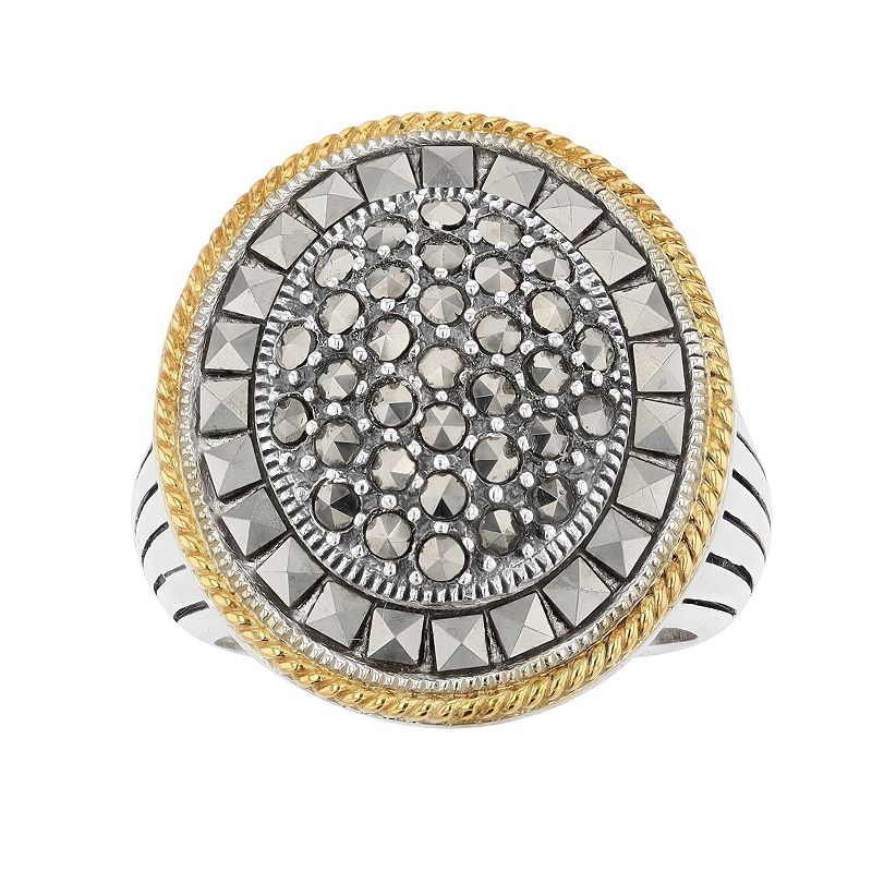 Lavish by TJM Two Tone Sterling Silver Marcasite Oval Ring, Womens, Size: 