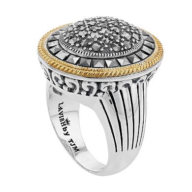 Lavish by TJM Two Tone Sterling Silver Marcasite Oval Ring