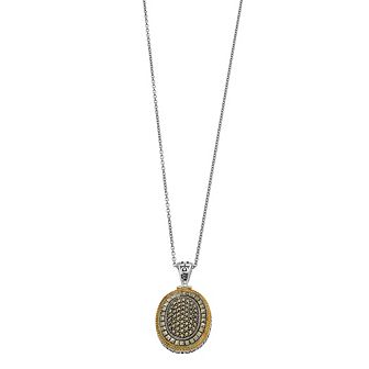 Lavish by TJM Two Tone Sterling Silver Marcasite Oval Pendant Necklace