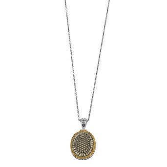 Lavish by TJM Two Tone Sterling Silver Marcasite Oval Pendant Necklace