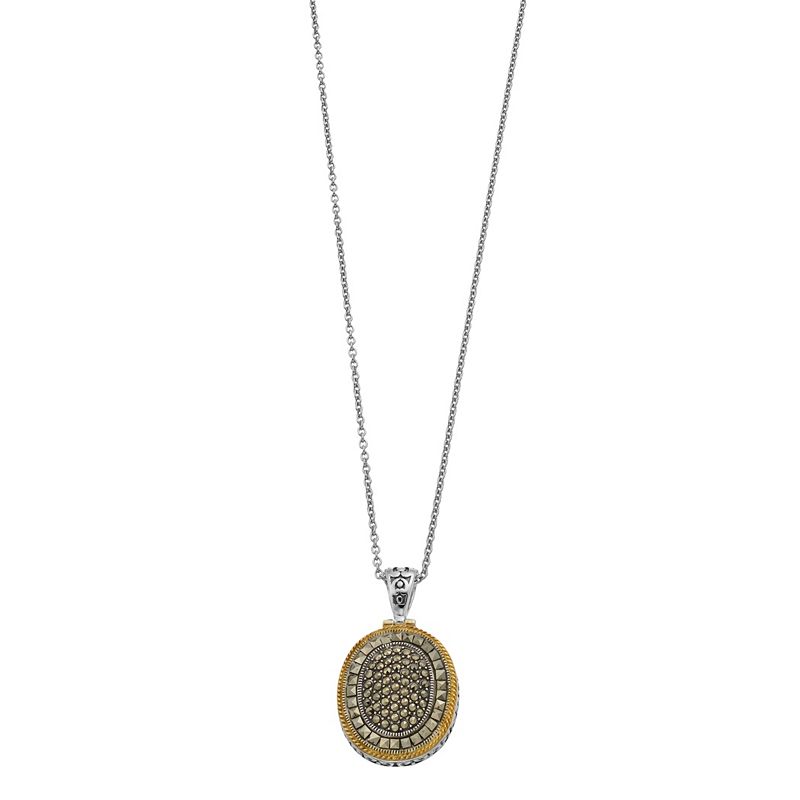 Lavish by TJM Two Tone Sterling Silver Marcasite Oval Pendant Necklace, Wo
