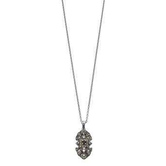 Lavish by TJM Sterling Silver Black Spinel, Marcasite & Cubic Zirconia Accent Pendant Necklace