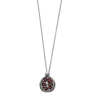 Lavish by TJM Sterling Silver Garnet & Marcasite Accent Pomegranate Pendant Necklace
