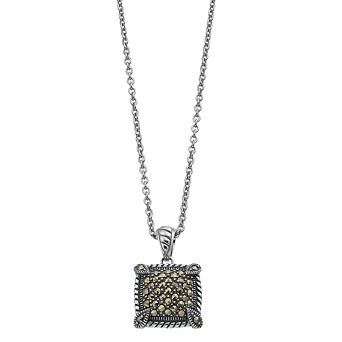 Lavish by TJM Sterling Silver Marcasite Pave Cushion Pendant Necklace