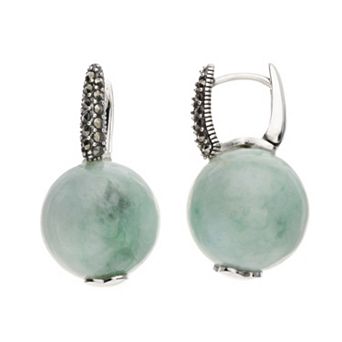 Lavish by TJM Sterling Silver Jadeite Jade & Marcasite Huggie Earrings