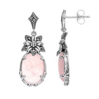 Lavish by TJM Sterling Silver Ice Rose Quartz & Marcasite Drop Earrings
