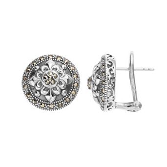 Lavish by TJM Sterling Silver Marcasite Floral Omega Earrings