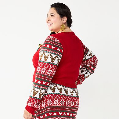 Juniors' Plus Size Born Famous Reindeer Sweaterdress