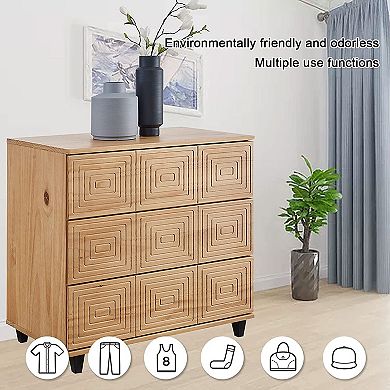 MUSEHOMEINC Solid Wood 3 Drawer Dresser Nightstand Chest of Drawers, Wood Style