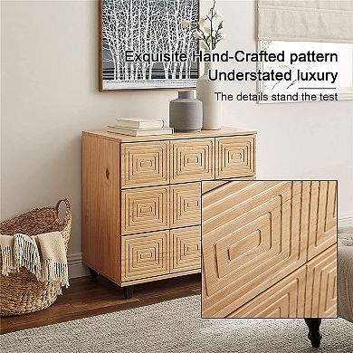 MUSEHOMEINC Solid Wood 3 Drawer Dresser Nightstand Chest of Drawers, Wood Style