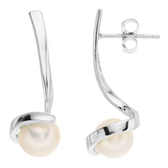 14k Gold Over Silver 7 mm Freshwater Cultured Pearl Ribbon Gift Linear Drop Earrings