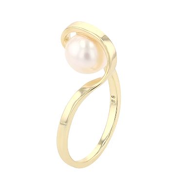 14k Gold Over Silver with 7 mm Freshwater Cultured Pearl Promise Stacking Ribbon Ring