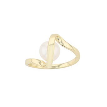 14k Gold Over Silver with 7 mm Freshwater Cultured Pearl Promise Stacking Ribbon Ring