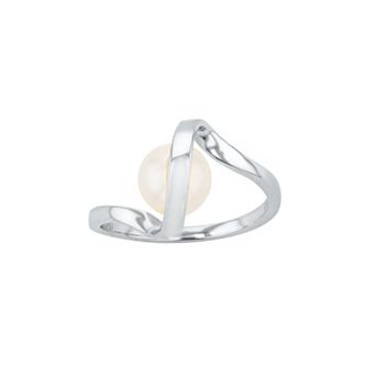 14k Gold Over Silver with 7 mm Freshwater Cultured Pearl Promise Stacking Ribbon Ring