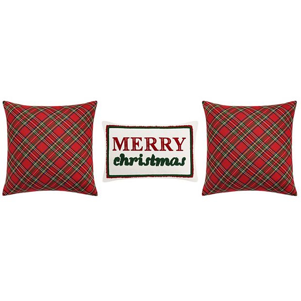 St. Nicholas Square® Red Plaid Merry Christmas Throw Pillows 3-pack Set