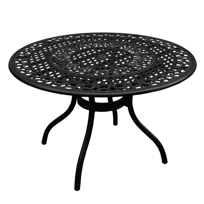 48" Ornate Mesh Aluminum Round Patio Dining Table - Black - Oakland Living