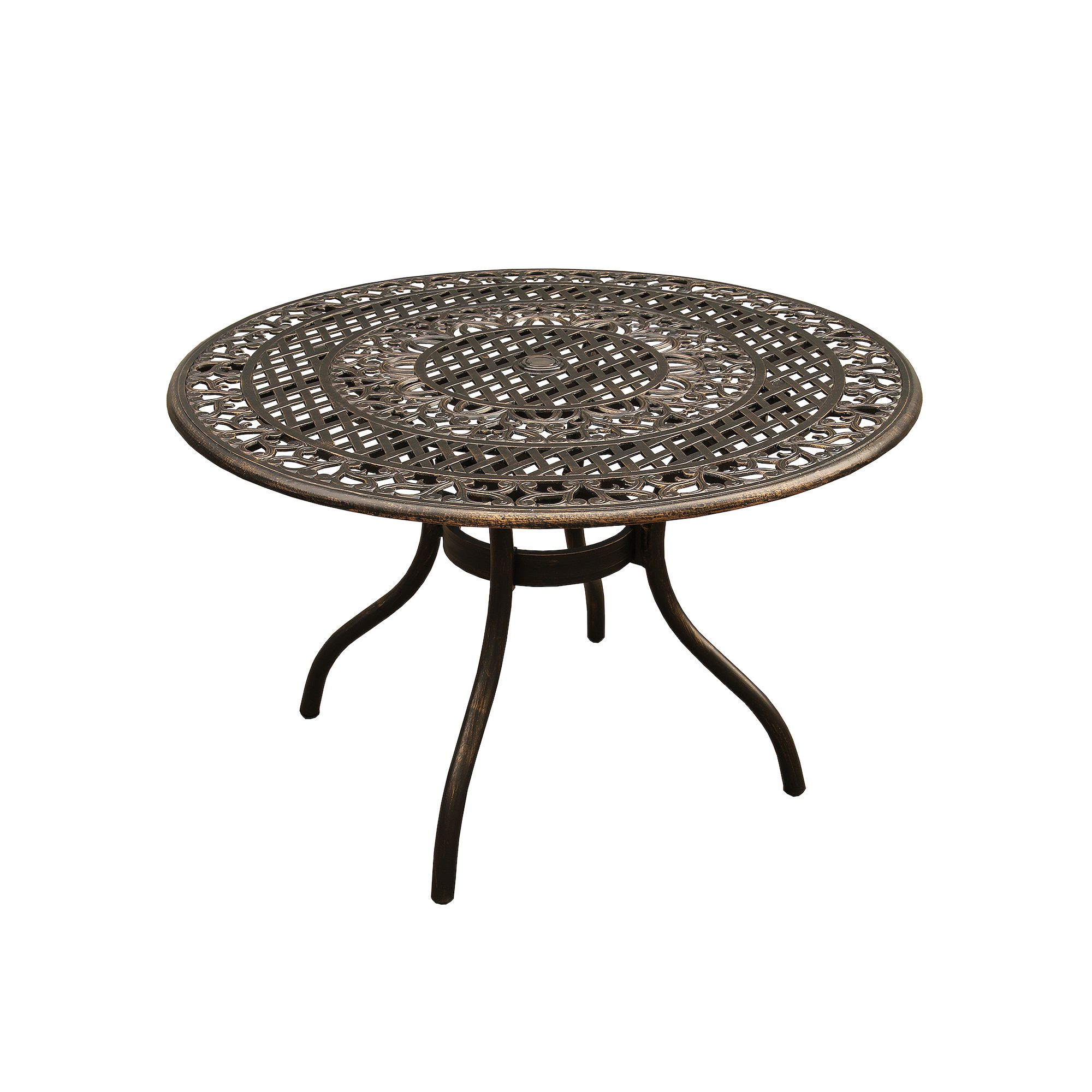 Oakland Living Ornate Round Patio Dining Table, Bronze