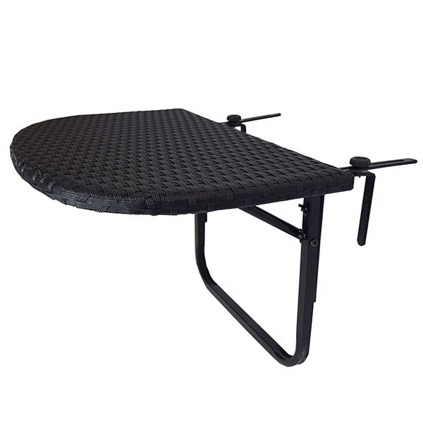 Indoor/Outdoor Foldable Wicker Balcony Table with Metal Frame & Adjustable Clamps - Black - Oakland Living: Weather-Resistant, UV-Protected