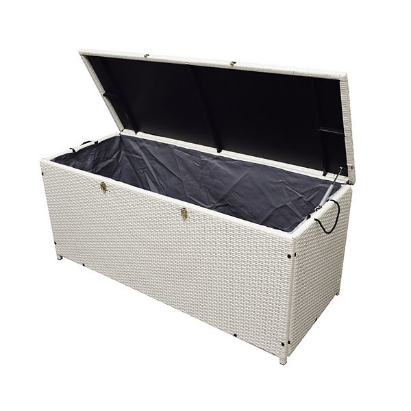 Oakland Living 113gal Outdoor Patio Storage Box - White: Modern Wicker Bench with Rust-Resistant Steel Hardware