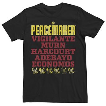 Men's DC Comics Peacemaker Team Name Stack Tee