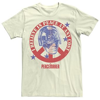 Men's DC Comics Peacemaker I Believe In Peace AT Any Cost Peace Badge Tee
