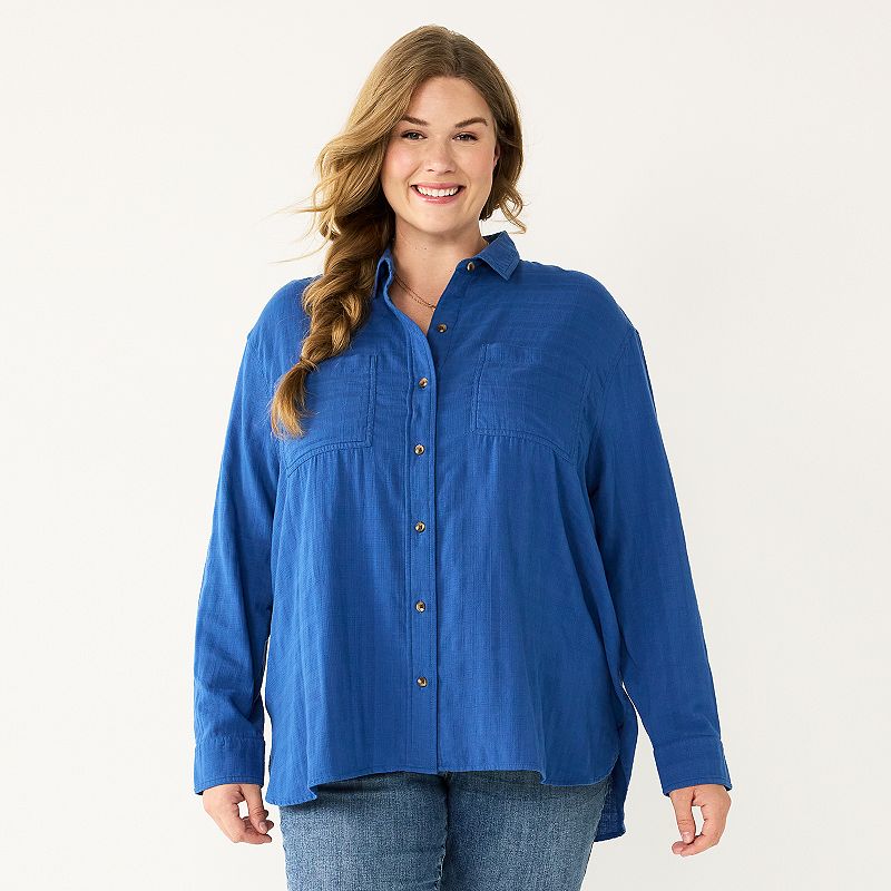 49225547 Plus Size Sonoma Goods For Life Relaxed Button Dow sku 49225547
