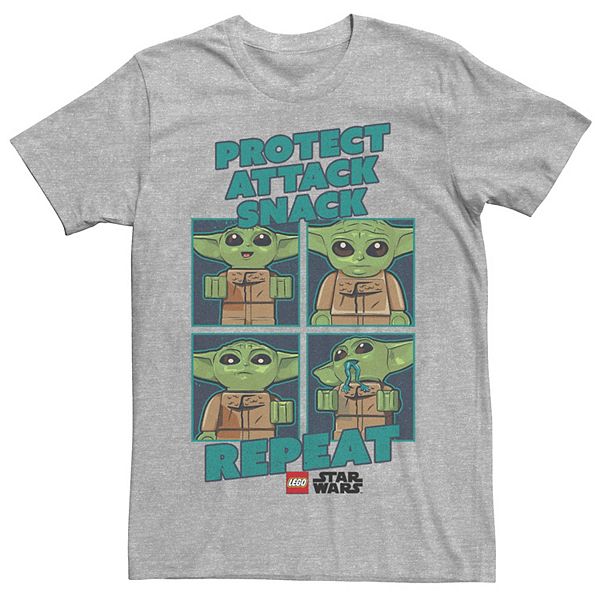 Stap plotseling test Men's Lego Star Wars Grogu Protect Attack Snack Repeat Tee