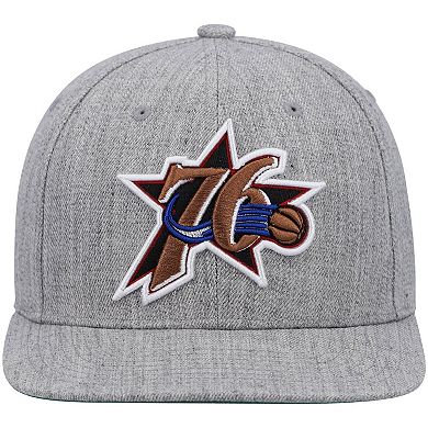 Men's Mitchell & Ness Heathered Gray Philadelphia 76ers Hardwood Classics Team 2.0 Snapback Hat