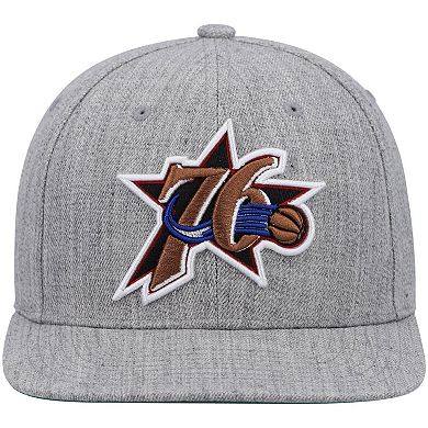 Men's Mitchell & Ness Heathered Gray Philadelphia 76ers Hardwood Classics Team 2.0 Snapback Hat