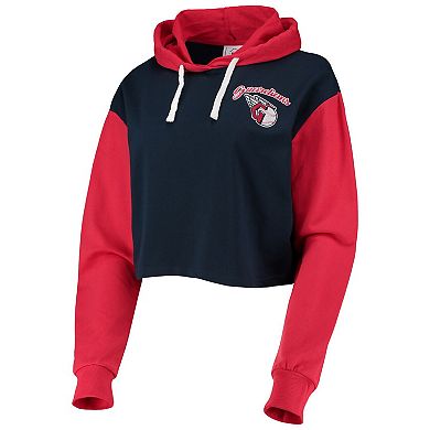 Women's FOCO Navy/Red Cleveland Guardians Color-Block Pullover Hoodie & Shorts Lounge Set
