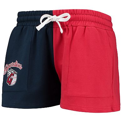 Women's FOCO Navy/Red Cleveland Guardians Color-Block Pullover Hoodie & Shorts Lounge Set