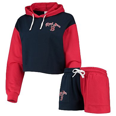 Women's FOCO Navy/Red Boston Red Sox Color-Block Pullover Hoodie & Shorts Lounge Set