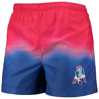Men's FOCO Red/Royal New England Patriots Retro Dip-Dye Swim Shorts